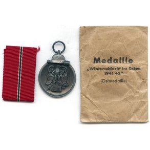 German WW2 Eastern front medal with bag of issue '23'