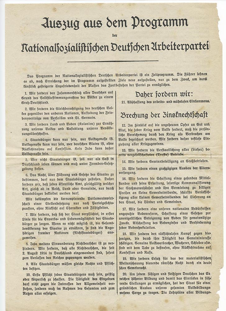 NSDAP National Socialist 25 point program flyer 1928-1932 - German WW2 ...