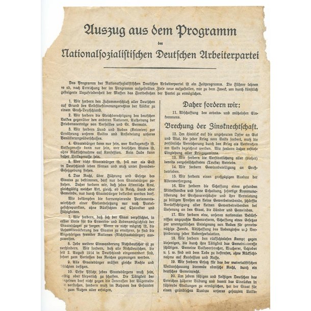 NSDAP National Socialist 25 point program flyer 1928-1932